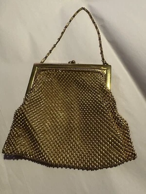 Vintage Whiting And DAVIS Gold Metal Mesh Flapper Hand Bag Purse - Image 1 of 4