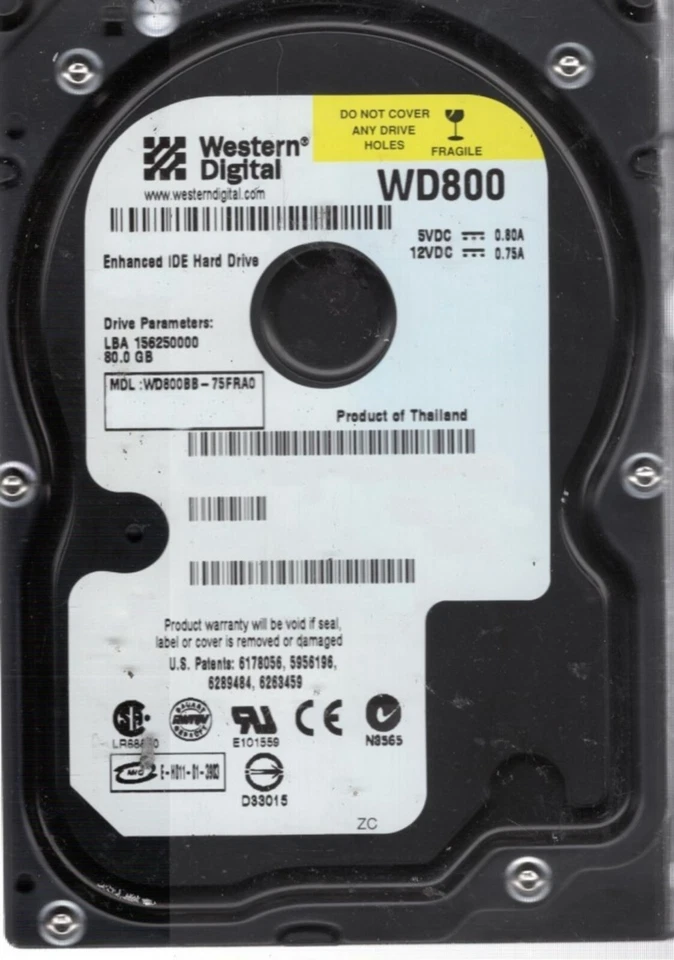80 GB Ide Western Digital WD800BB-75FRA0 P-Ata 7200rpm 2MB 3,5 " Hard Drive New - Image 1 of 1