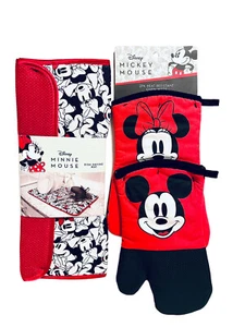 Disney Mickey und Minnie Mouse Küche 2 Stück Ofenhandschuhe & Geschirr Trockenmatte NEU - Bild 1 von 6
