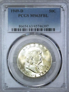 1949-D Franklin Half Dollar PCGS MS63FBL Frosty with Full Bell Lines PQ #C320C - Picture 1 of 5