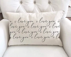I Love You Pattern Charcoal Valentine's Day Pillow Cover 12x20 - Picture 1 of 1