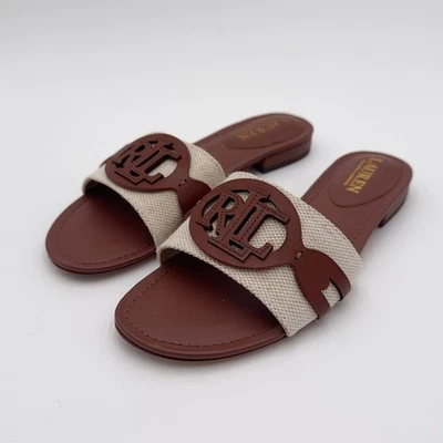 Sandalias deslizables LAUREN RALPH LAUREN de cuero para mujer 6,5 de lona y cuero con logotipo Foto 1 de 4