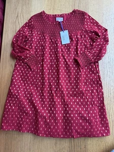 Brora Girls Long Sleeved Dress Cherry Red Gold Age 9-10 Years New + Tags RRP £69 - Picture 1 of 10