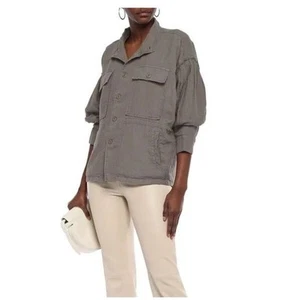 Joie Fatigue Kendora Linen Jacket Lightweight Military Drawstring Green XS - Picture 1 of 15