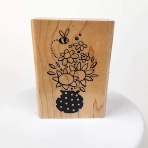 Bee and Flower Bouquet in Vase Rubber Stamp, Stampendous H196, 2.5x1 7/8" - Picture 1 of 5