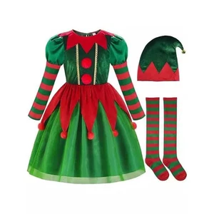 Disfraz para Niñas Vestido de Hadas Verde con Tutú Falda Pequeño Ayudante de Papá Noel Conjunto - Imagen 1 de 10
