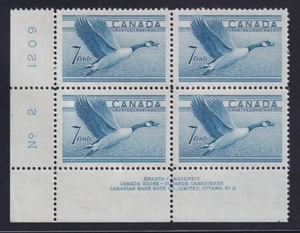 Canada Scott 320 MNH 1952 7¢ Canada Goose Plate #2 Lower Left Block - Picture 1 of 1