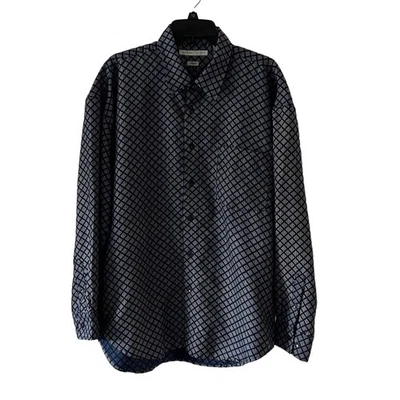 Camisa Robert Stock Para Hombres L Azul/Azul Marino Estampado Cuadros Botón Delantero Foto 1 de 4