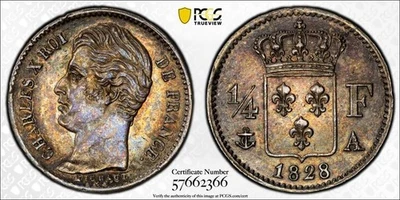 1828-A France 1/4 Franc PCGS MS62 Lot#G855 Silver! Nice UNC! Gad-353 - Image 1 of 4