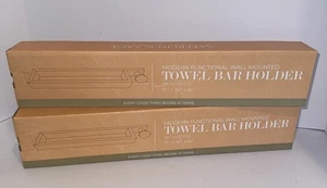 Lot of 2 Bathroom Wall Towel Bar With Hook 17 Inch Brushed Steel Saffron & Sage - Picture 1 of 7