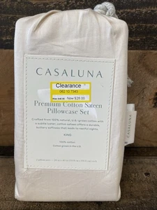 King 600 Premium Cotton Sateen Pillowcase Set Natural - Casaluna - Picture 1 of 8
