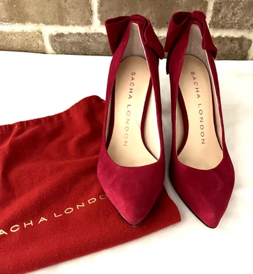 SACHA LONDON Azure Red Suede Pump Heel Shoes Bow Back Size 7.5 - Image 1 of 4