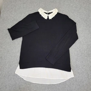 Ted Baker Pullover Damen Medium schwarz verziert Blumenkragen Lagenlook Saum - Bild 1 von 15