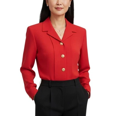 Blusa de Colección Años 80 90 Kathy Che Roja Power Botones Dorados Almohadillas para el Hombro Talla 12P Foto 1 de 4