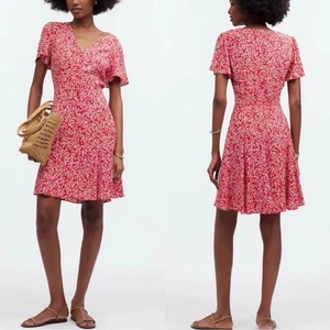 Madewell Mini Vestido Manga Acampanada Floral Rojo Ditsy NS134 Mujer Talla 0 - Imagen 1 de 6