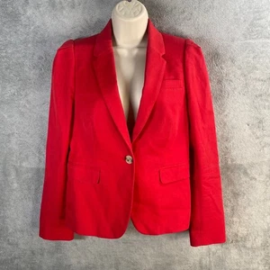 J. Roter Blazer mit Rundhalsausschnitt Größe 6 Einknopf gefüttert Baumwollmischung Karrierejacke adrette - Bild 1 von 7