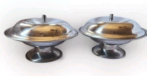 Vintage Serving Dish 7¼" Pedestal Base and Lid HIMARK Stainless Steel Set Of 2 - Picture 1 of 7
