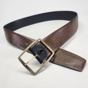 Reversible Leather Belt 32 Pebbled Black Brown Vtg - Picture 1 of 17