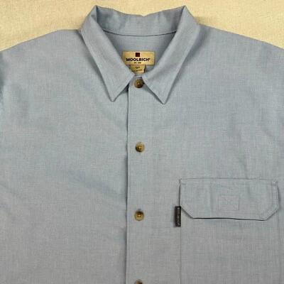 Woolrich Shirt Men's M Blue Short Sleeve Button Up Performance Outdoors Hike - Image 1 of 4