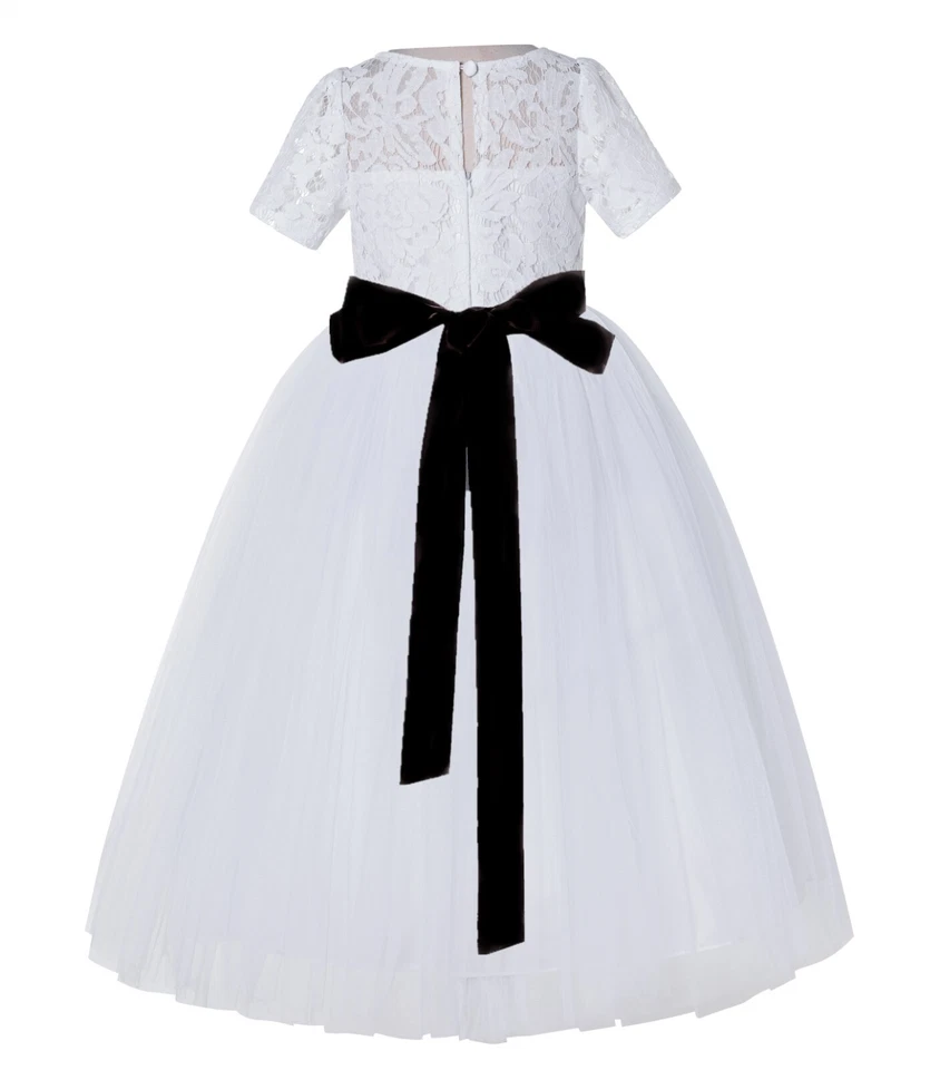 Floral Lace Flower Girl Dress Pageant Dress with Rhinestone Sash Birthday Dress - Image 1 of 1