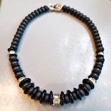 Balmain  Black Bead  and Crystal Necklace With Sign Length 16 inch