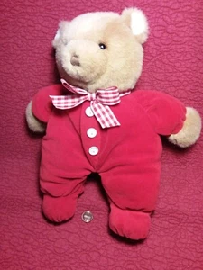 13" Eden TAN BEAR RED VELOUR BODY GINGHAM BOW plush stuffed - Picture 1 of 4