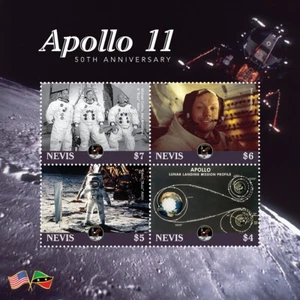 APOLLO 11 NASA Astronauts / First Man on the Moon Space Stamp Sheet (2019 Nevis) - Picture 1 of 1