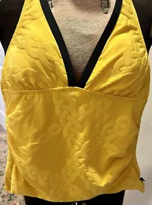 NAUTICA Yellow Tankini TOP Size 6 Navy Blue Rope Sailing Halter Swimsuit USA - Picture 1 of 12