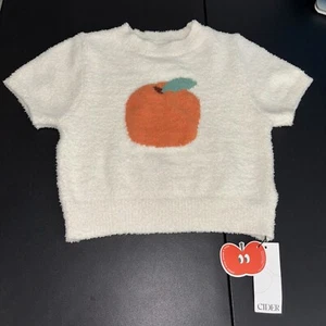 Cider Women's Sweater Knit Short Sleeve Cropped Top With Orange Size Small NWT - Picture 1 of 3