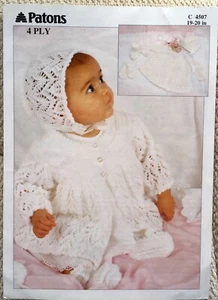 PATONS KNITTING PATTERN 4507 ~ FOR JACKET, BONNET, BOOTEES & MITTS IN 4 PLY - Picture 1 of 2
