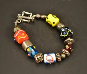 Bracciale Silpada Argento Sterling 925 Lampwork Arte Vetro Perline Toggle 8,5" - Foto 1 di 9