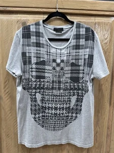 Alexander McQueen T-Shirt Cotton Check Skull Gray Size XXL - Picture 1 of 7