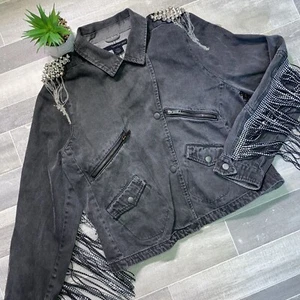 Calvin Klein Jacket Womens XL Black Grunge Goth Punk Spikes Moto Asymmetrical - Picture 1 of 15