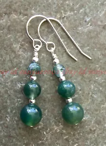 Natural 6+8+10mm Dark Green Moss Agate Gemstone Silver Drop Hook Earrings Gift - Picture 1 of 9