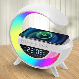 Lampada da Comodino con Orologio e Sveglia Ricarica Wireless Radio FM Bluetooth - Foto 1 di 6