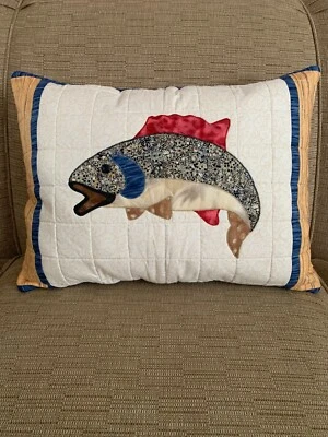Fish Throw Pillow 16" x 19" handmade in USA Man Cave or Cabin Throw Pillow - Image 1 of 2