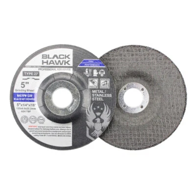 100 Pack - 5" x 1/4" x 7/8" Black Hawk Grinding Wheels T27 Discs for Metal - Image 1 of 4