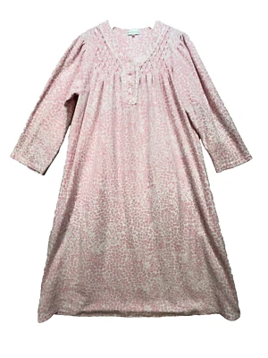 Camisón de franela Henley para mujer Miss Elaine talla M rosa blanco manchado ropa de dormir Foto 1 de 4