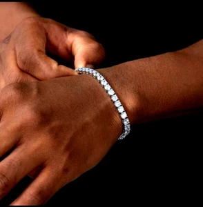 4MM Round Cut Lab Created Diamond Silver Tennis Bracelet 14K White Gold Over - Picture 1 of 1