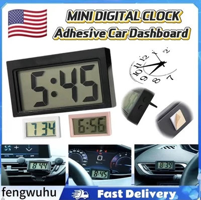Mini Digital Clock Self Adhesive Car Dashboard Battery Operated Portable Clock - Image 1 of 4