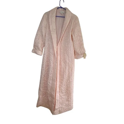 Vtg Barbizons New Expressions Down Pink Quilted Long Puffer Robe Women M Belted - Image 1 of 4
