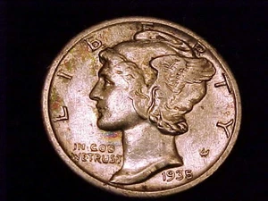 1935-S Mercury Dime, extra fine a circa grado non circolato. - Foto 1 di 2