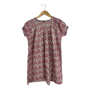 Peek Block Print Smocked Dress Tunic Girls Size 12 Pink 100% Cotton Lined - Picture 1 of 4