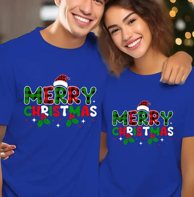 1 pieza Camiseta Feliz Navidad Pareja - Camiseta Informal Cuello Redondo Para Hombre Mujer, S-3XL Foto 1 de 4