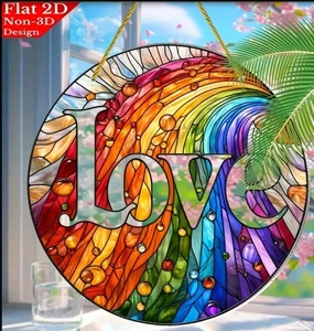 Rainbow suncatcher Valentine window ornament ACRYLIC 2D Flat 8 inch FREE Ship - Picture 1 of 1