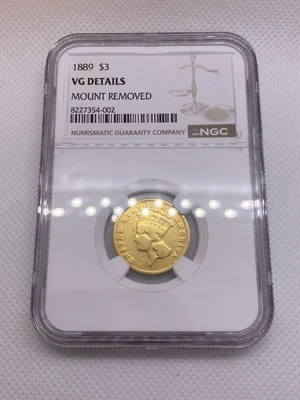1889 $3 Indian Princess Head NGC VG Detail Gold  Coin Extremely Rare Better Date - Image 1 of 4
