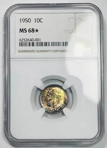 1950 Dimes Roosevelt NGC MS-68* Pretty Toning! - Picture 1 of 2