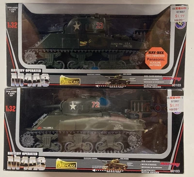 Newray Battery Operated Sherman M4A3 Tanks 1:32 Scale Diecast 1999 - Image 1 of 4