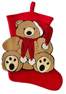 Santa's Best Weihnachtsstrumpf Teddybär 16 cm rot Filz - Bild 1 von 5