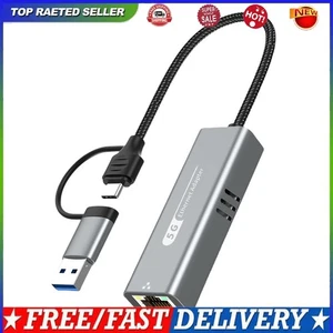 Adaptateur USB/Type C vers Ethernet 2 en 1 5000Mbps RJ45 vers Type C Ethernet Convertisseur - Photo 1/11